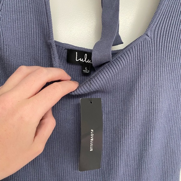 Lulus Best Guess Dusty Blue Ribbed Bodycon Sweater Dress, Size L NWT - Picture 4 of 7